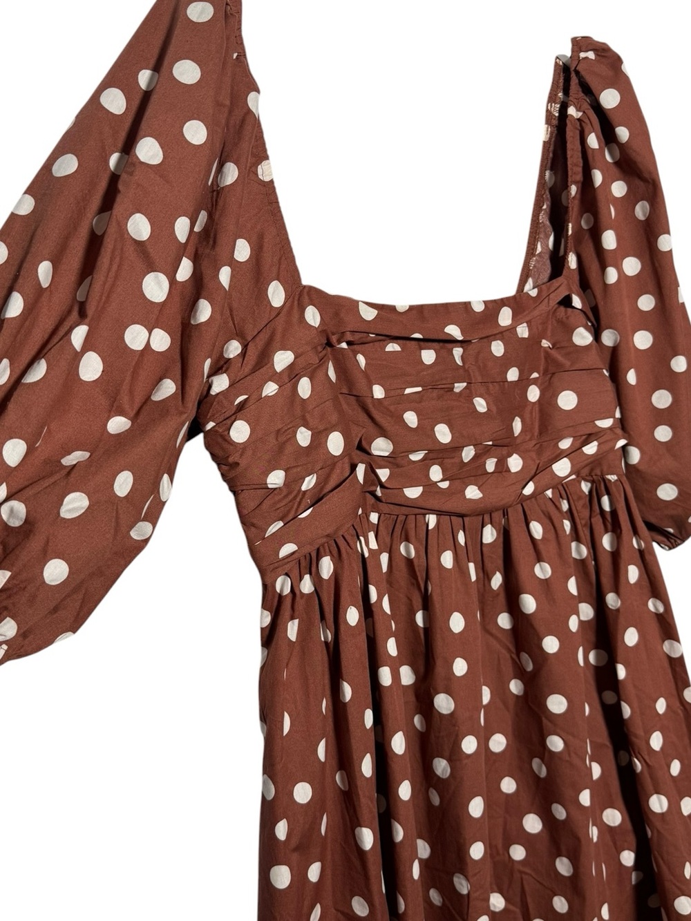 Abercrombie Emerson Dress Puff Sleeve Mini Dress Rust White Polka Dot XL Tall - Picture 6 of 10